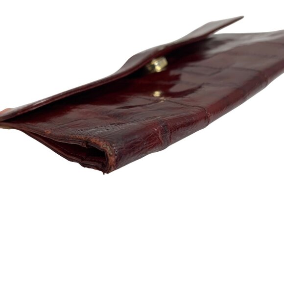 VTG Korean Genuine Eel Skin Trifold Wallet Checkbook Oxblood Red Magnetic Snap - Picture 9 of 11